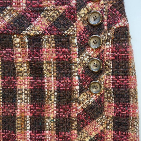 LOFT Chocolate Brown Plaid Wool Mini Skirt Collegiate Schoolgirl Preppy  Size 2 - Picture 6 of 9